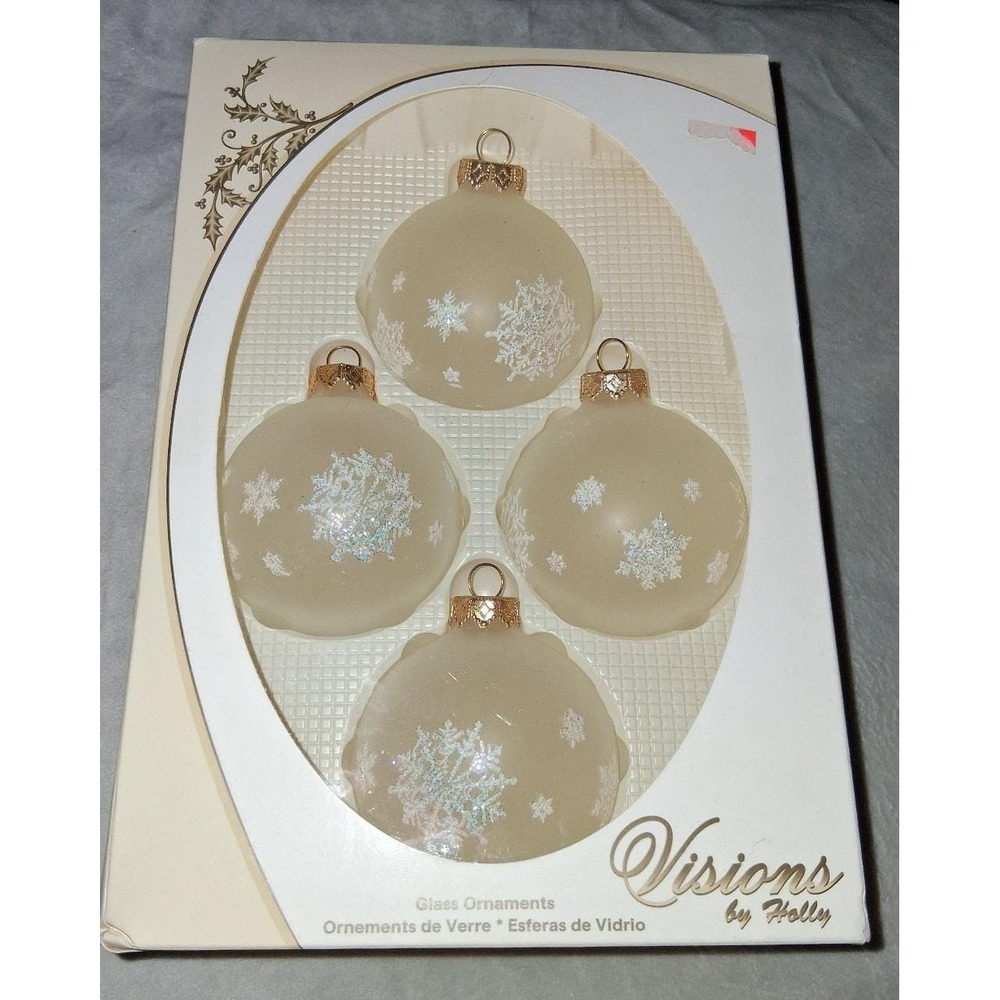 Visions by Holly White‎ Glitter Snowflakes on Frost Glass Ornaments Set of 4 NIB